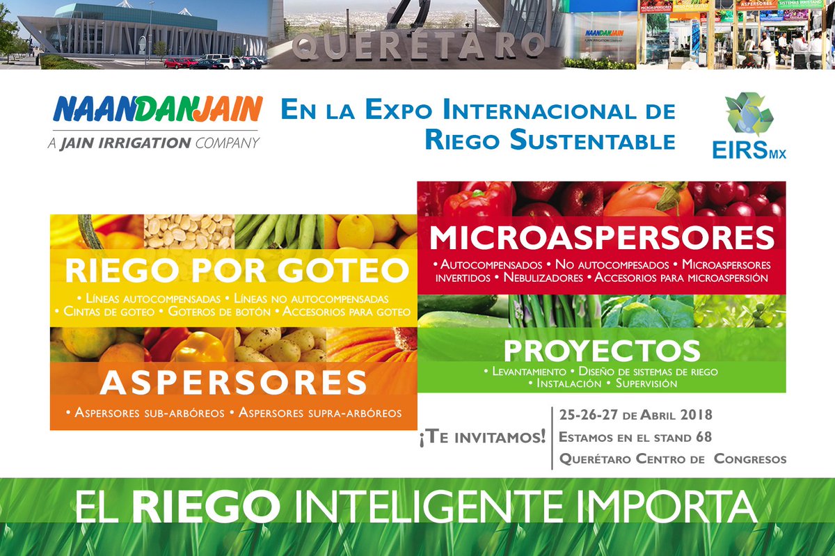 Naandanjainmx's tweet photo. Estaremos presentes en La Expo Internacional de Riego Sustentable, Querétaro México platicando con todos nuestros asistentes, como hacer más eficiente su sistemas de riego. Nuestros nuevos productos, acércate con nosotros a conocernos.  #ElRiegoInteligenteImporta 😉 https://t.co/baBjwKWmGP