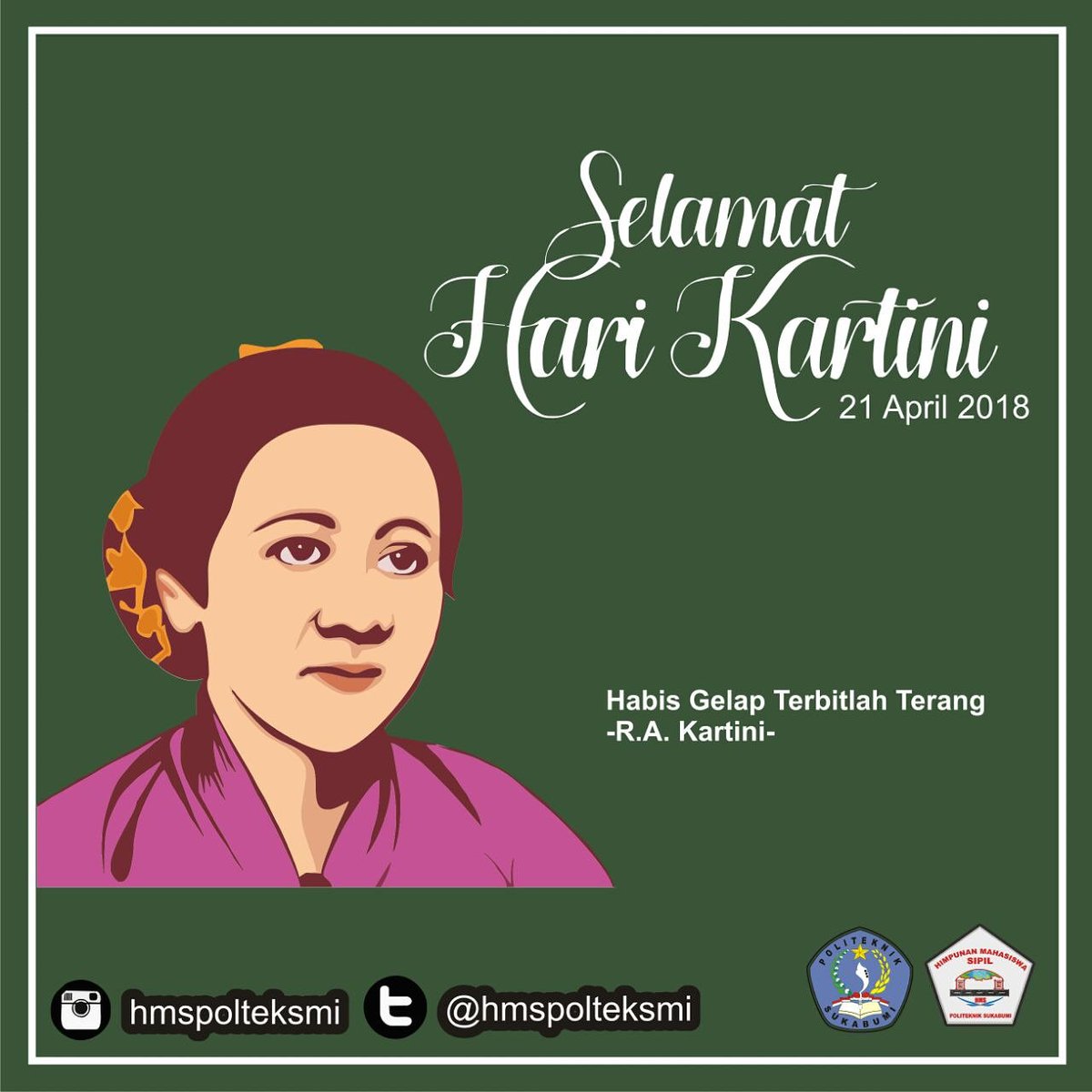 hmspolteksmi's tweet photo. [KARTINI'S DAY]
"Tiada awan di langit yang tetap selamanya. Tiada mungkin akan terus-menerus terang cuaca. Sehabis malam gelap gulita lahir pagi membawa keindahan. Kehidupan manusia serupa alam."
-R.A. Kartini, Habis Gelap Terbitlah Terang

#hmspolteksmi #politekniksukabumi https://t.co/lExYoA9ezb