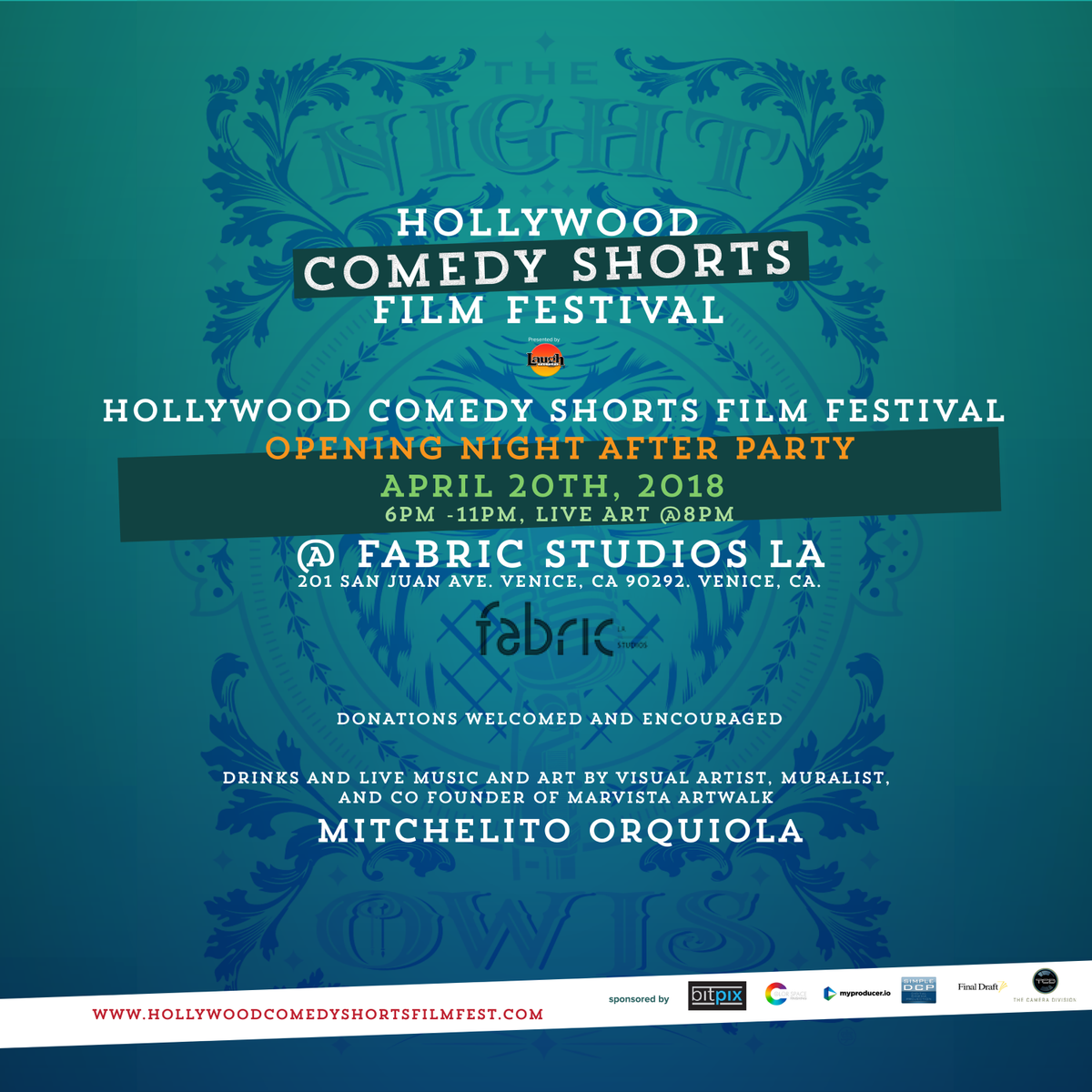 HwdComedySF's tweet photo. Opening Night After Party! Join us tonight at @fabricstudiosla 6 PM we get started. #HCSFF18 #AfterParty https://t.co/1F2TnwQfHw