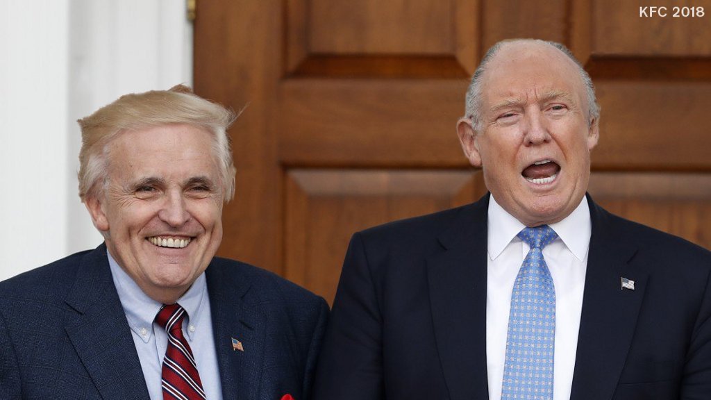 Photo of Rudi Juliani and Donald Trump, edited to put Trump's hair on Rudi and Rudi's bald head on Trump.