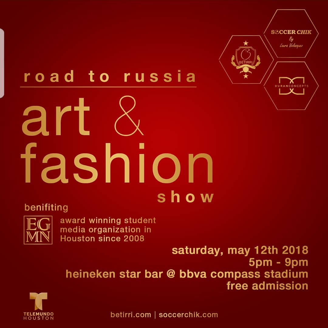 DuranConcepts's tweet photo. We're excited to partner w/ @artistbetirri &amp; @1soccerchik1 for #R2R18 at @BBVACompassStdm on Sat, May 12. Come experience the culture, #art &amp; #fashion of el Jogo Bonito - The Beautiful Game. #MyHouston #soccer #russia2018 #artisthouston #fashionhouston #futbol https://t.co/3MfXMiagNj