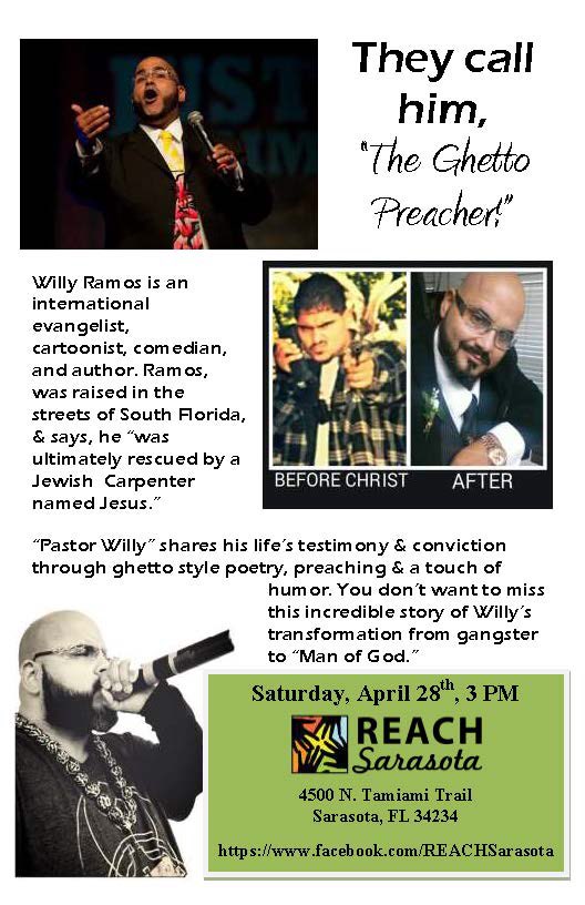 On Apr 28 we’ll have Willy Ramos as our special speaker. Come and hear his powerful story at 3pm. #theghettopreacher