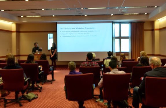 NCSULinguistics's tweet photo. Photos of postdoc Bridget Smith and PhD students @DataInFormants and @Care_ah_Line presenting at #SECOL this morning! 🌤 #LotsOfHandGestures #ExcitedAboutResearch 🙌 https://t.co/OrYGfLqh3d