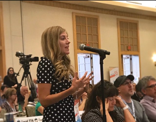Laurel_BC's tweet photo. Today I spoke in favour of the resolution calling for @CUPEBC to campaign for a YES result in this year’s referendum on #proportionalrepresentation. And it passed! #cupebc18 #bcpoli #canlab #pr4bc https://t.co/HZp3zP8VpP