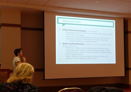NCSULinguistics's tweet photo. Photos of @NCSULinguistics MA students Katie Conner and Zach Dukic presenting their research at #SECOL https://t.co/ZsmtX2FF6z