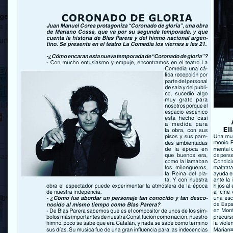 silvaproduccion's tweet photo. @juan_mcorrea en revista #veamas #coronadodegloria gracias.!! Viernes 21 hs teatro @LaComediaBA https://t.co/d6LfMi8nKB