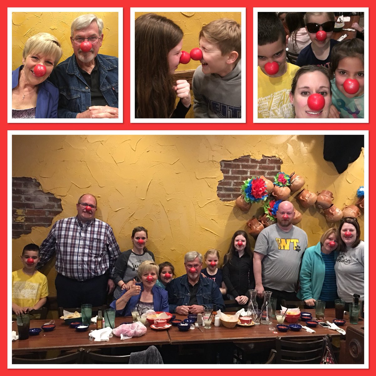 Eebrowam's tweet photo. Mimi’s Birthday and some #RedNose fun!! https://t.co/Z8U7eWNol0