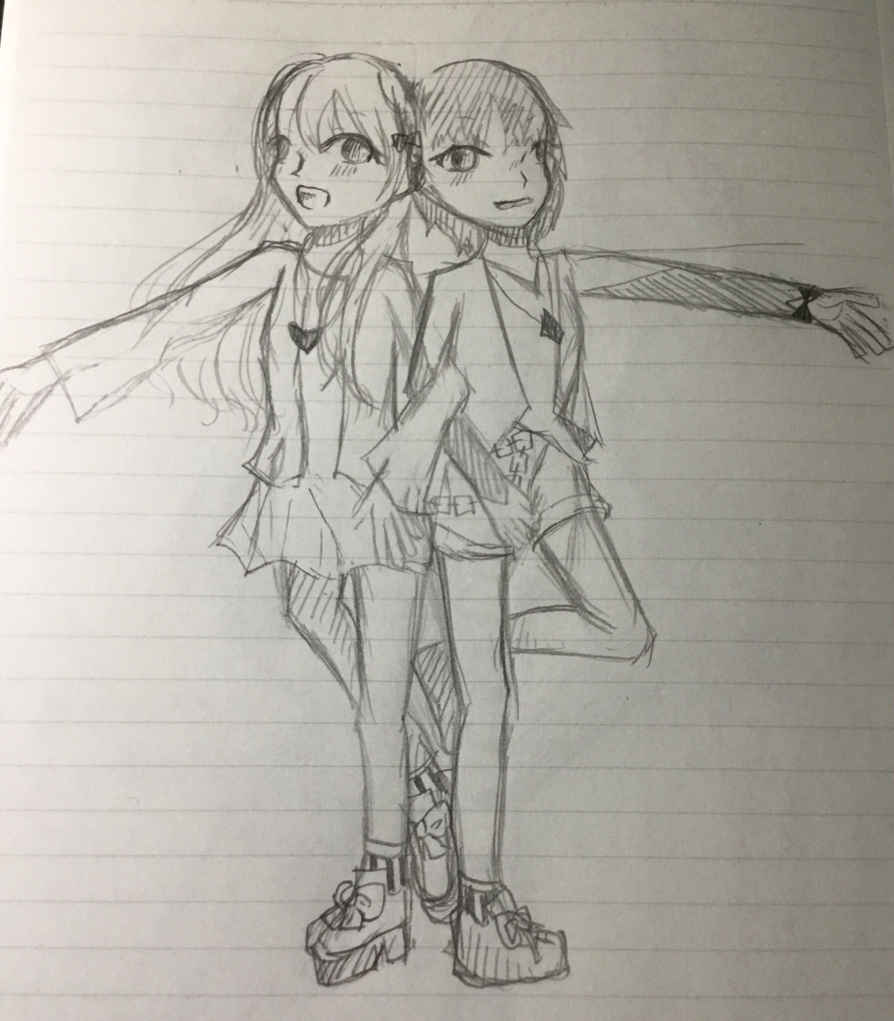 Twitter 上的 絵音 毎日お絵かき 今日は女の子2人ポーズ描いてみた ちょっとした小物をお揃いにするの結構可愛いと思った 18 04 21 T Co Kzlnrx3vqm Twitter