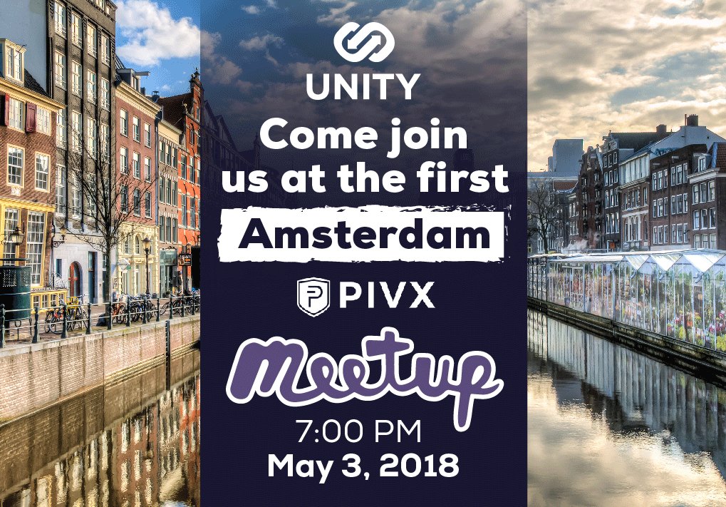 unity_exchange's tweet photo. We'll be attending PIVX's first Amsterdam Meetup! For those interested, there's still spots free to join the event: https://t.co/QU3ajyjHsx #UnityExchange #PIVX #UDX #Exchange #Cryptocurrency https://t.co/jjSJUT2HXl