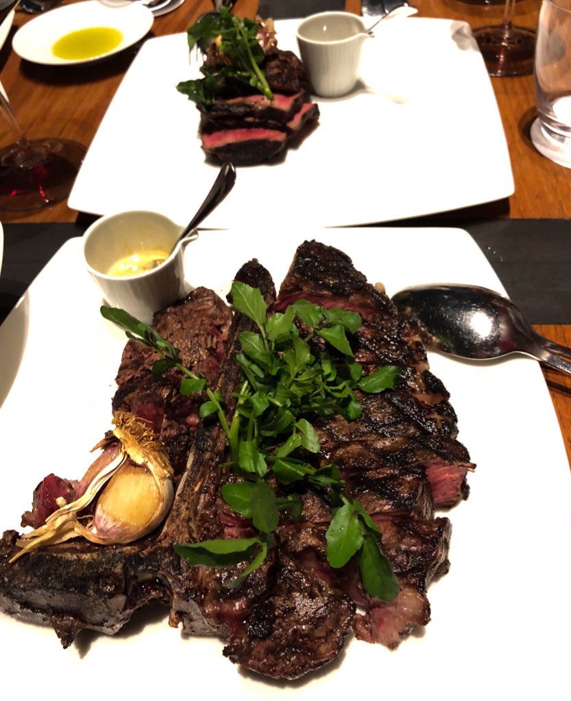 RussMcF's tweet photo. Almost 5 kg of #beef for #nikunohi at #rubyjacks. A #tomohawk, #Lbone, #Tbone, #fillet. Consensus was the “L bone” had the most flavor. So good #Tokyofood https://t.co/GdZSQlOHpj