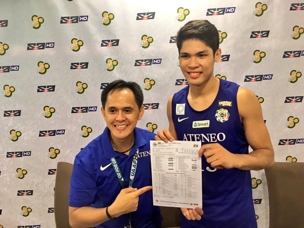 fromtheriles's tweet photo. #UAAPSeason80Volleyball (m) Final Four: Ateneo forces a decider vs. FEU. Marck Espejo finished with a league-record 55 points @abscbnsports https://t.co/ZKQdEkUuVg