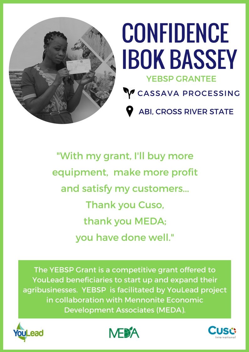 YouLeadNigeria's tweet photo. Here's Confidence Ibok Bassey, a winner of the 3rd Cycle of the YEBSP Grant. She intends to use her grant to expand her cassava processing business. Two thumbs up, Confidence!👍👍

#PromotingInclusiveness
#WomenInBusiness https://t.co/tISI4yXKGu