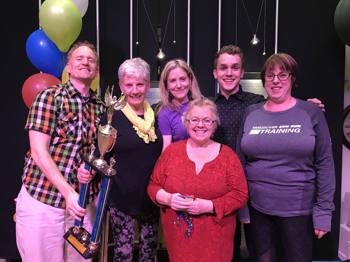 NSWritersFest's tweet photo. Annnnnndddd the winner is....five-time champions from @nvdpl, the Shelvish Warriors. 2018 #NSWritersfest Trivia champions! See you again next year! @GrantLawrence ππ #trivia #westvan #northvan https://t.co/6dp7XMOhk1
