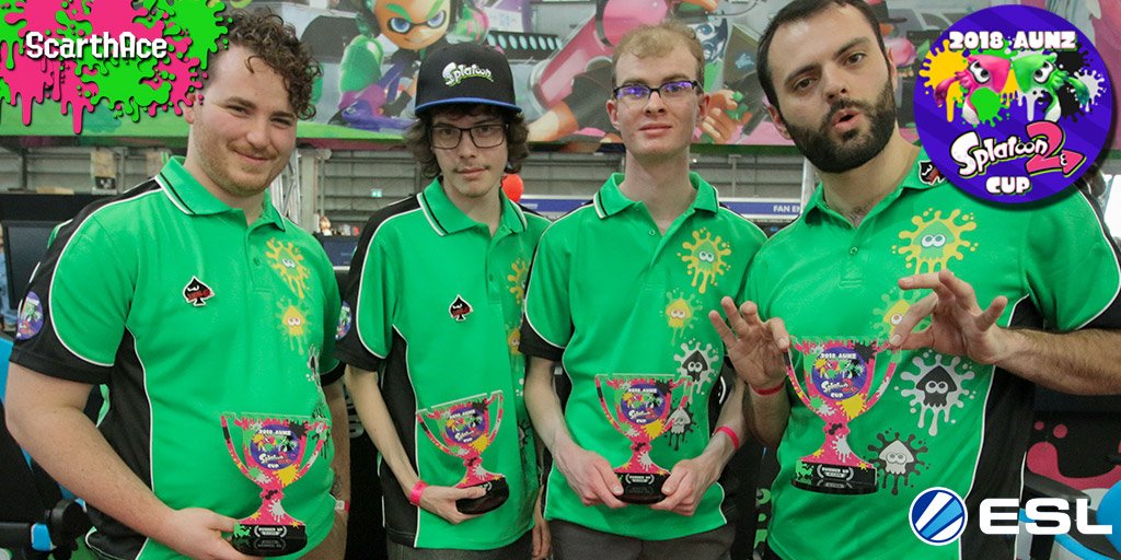 NintendoAUNZ's tweet image. Con-splat-ulations to both teams from today’s 2018 AUNZ #Splatoon2Cup grand final—both winners #YeahNah and runners-up #ScarthAce were deserving finalists, giving us a thrilling live event!
Thanks for playing (and watching!) #Splatoon2