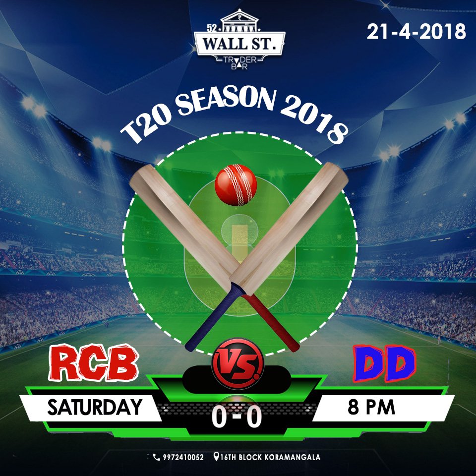 52_wallstreet's tweet photo. Feel the stadium here @52WallStreet
#T20Season2018 #LiveScreening #RCBVsDD 
Saturday…8pm onwards!
Stay Tuned! https://t.co/ftZrz9voZz