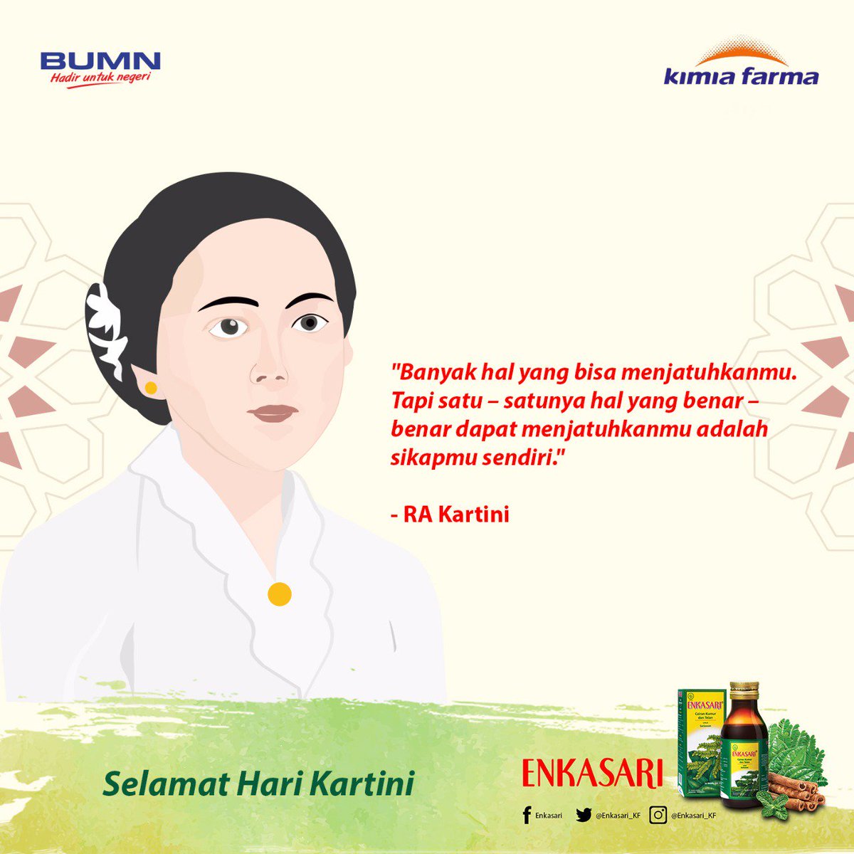 Mimpi takkan pernah menjadi kenyataan jika kamu hanya diam dan tetap nyaman dengan diskriminasi. Enkasari mengucapkan Selamat Hari Kartini 2018. #MulutSehat #Enkasari #HariKartini #HariKartini2018