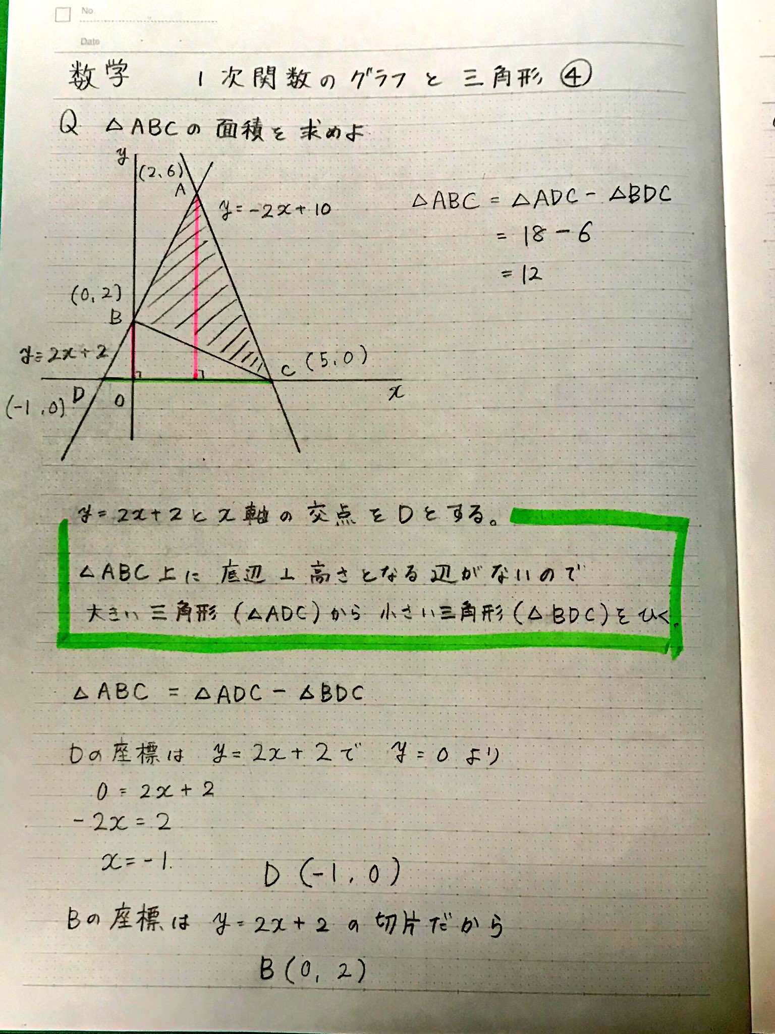 Akiya Su 数学 1次関数のグラフと三角形 底辺が三角形の辺上にない場合 面積がわかる大きい図形から小さい図形を引く 自分で座標を求めなくてはならないので 難易度は高め 中学数学 1次関数 グラフ 三角形 T Co K32etpcmdb Twitter