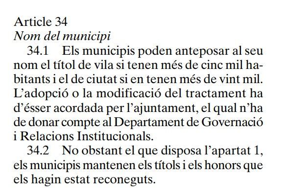 #NOTICIA 
Repassant el DOGC núm. 3887 (20/05/2003) de <a href="/gencat/">Generalitat de Catalunya</a>, basant-nos en el nº de followers, <a href="/st_esteveroures/">Ajuntament de Sant Esteve de les Roures</a> ja és ciutat.

L' <a href="/OrniAlcalde/">Alcalde Orni 🎗</a> pot sol·licitar a @adic_gov la modificació tal com reflexa l'art. 34.1