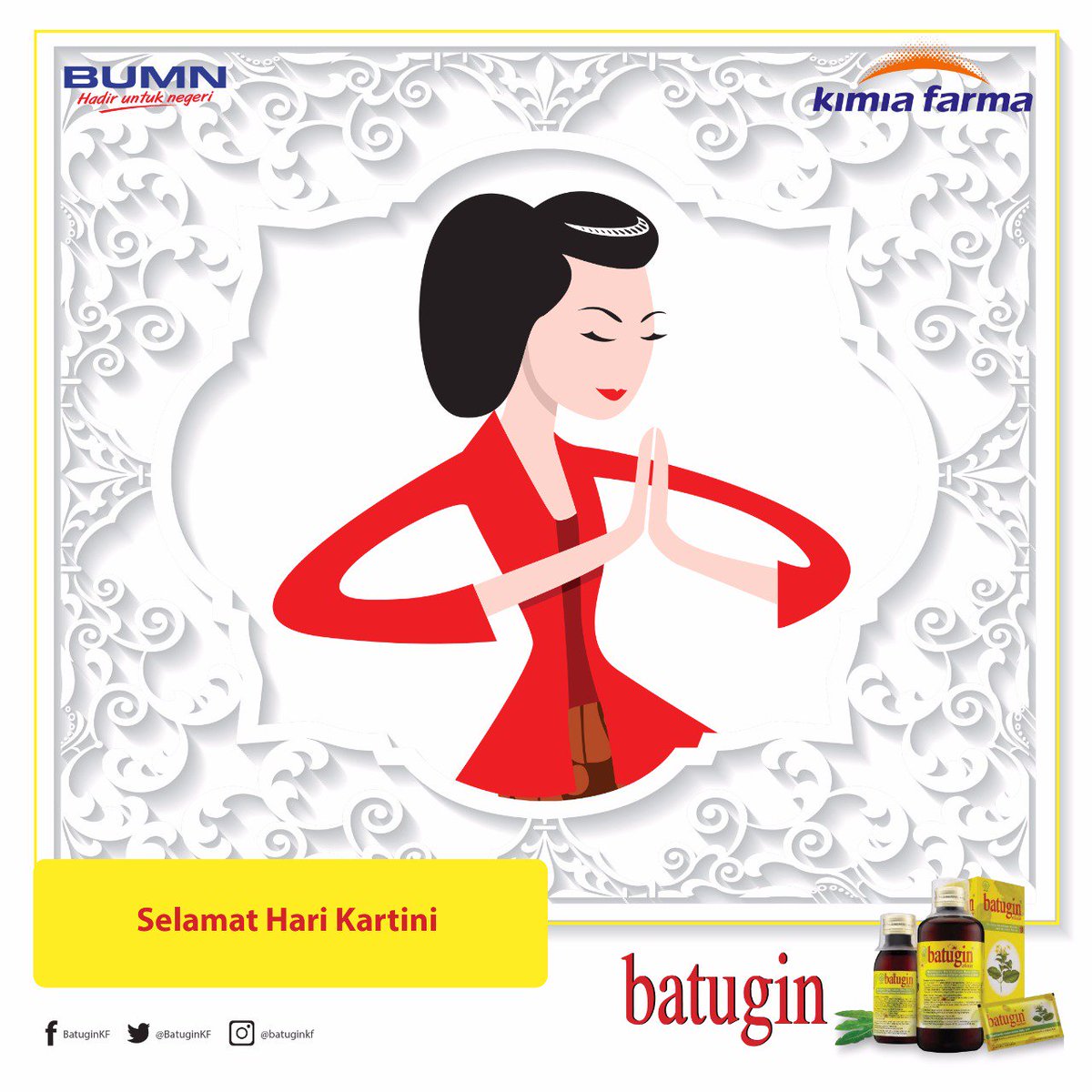 BatuginKF's tweet photo. Batugin mengucapkan Selamat Hari Kartini 2018. Capailah impianmu, selalu bertindak positif dan memiliki semangat untuk mengejar ambisimu. #GinjalSehat #Batugin #HariKartini #HariKartini2018 #Kartini https://t.co/rKoVATp4iC