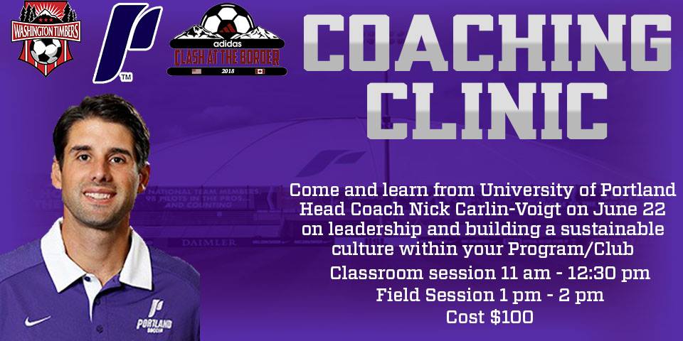 Coaching Seminar with @UPMensSoccer Coach @NickC_V June 22nd.  Include with #2018Clashteam registration or as stand alone.
@summitmortgage @pdxfootballclub @seattlesoccer @thecolumbian timberstournaments.com/adidas-clash-a…