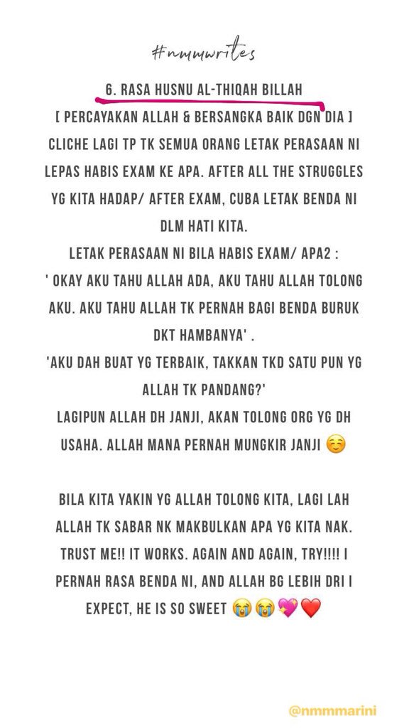 nmmmarini's tweet photo. sharing my own study tips, from hati to hati ❤️💖 Good luck everyone! Ingat, Allah ada ✨#studytips #nmmwrites https://t.co/P48ciJOoM5