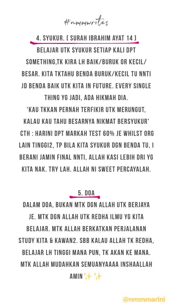 nmmmarini's tweet photo. sharing my own study tips, from hati to hati ❤️💖 Good luck everyone! Ingat, Allah ada ✨#studytips #nmmwrites https://t.co/P48ciJOoM5