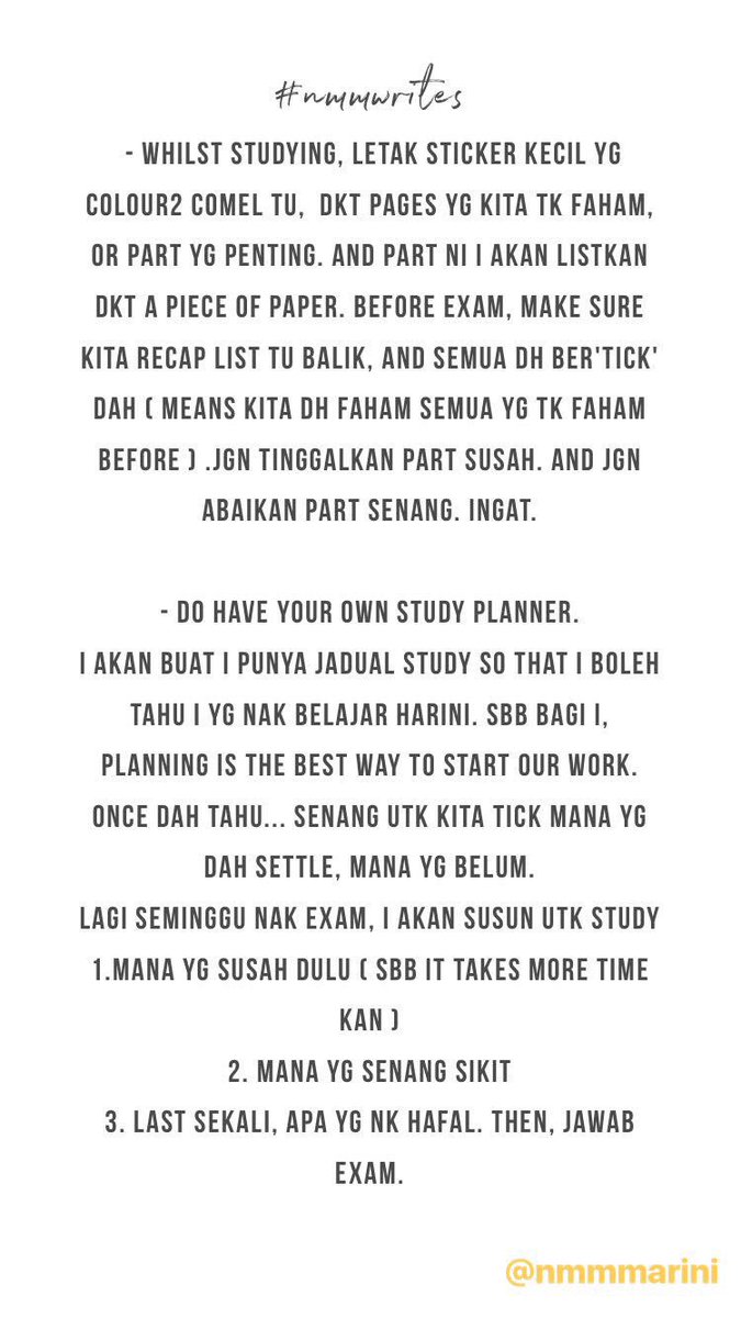 Marini On Twitter Sharing My Own Study Tips From Hati To Hati Good Luck Everyone Ingat Allah Ada Studytips Nmmwrites Https T Co P48cijoom5 Twitter