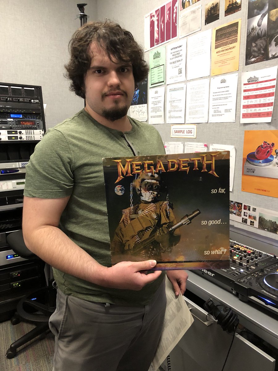 WMSC's tweet photo. Anthony Roldán begins his shift with @Megadeth! Throwing old school thrash! #IntoTheLungsofHell. Here till 4am! Tune in!!!!https://t.co/2xKh9kxZDV and @iHeartRadio app & platforms! \m/ https://t.co/F9IHVa8J3j