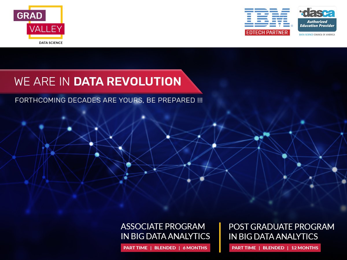 gradvalley's tweet photo. It is a fact that Data is going to rule the world in the coming decades. Adoption of this growing change becomes inevitable. #GradValley #DataScience supports you to take on this track for empowering yourself with the right skillset for this Data Revolution. https://t.co/zi9b1yoE8h