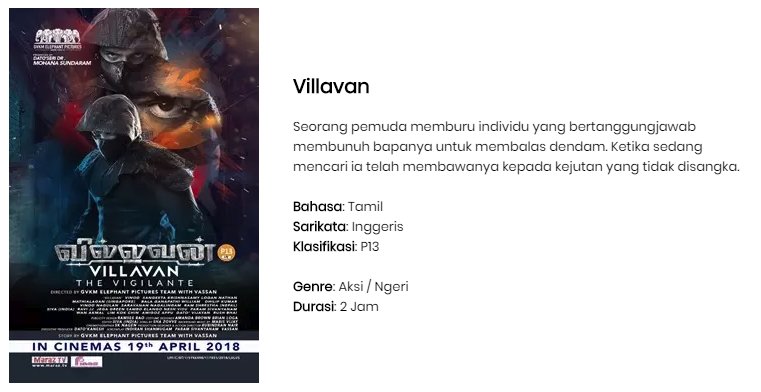 FilemKita's tweet photo. Filem baru yang sedang tayang minggu ini:
#Villavan The Vigilante (36 pawagam)
*Permintaan yang baik daripada pihak pawagam. Kebiasaannya filem Tamil tempatan sekadar tayang di beberapa belas sehingga 20+ pawagam saja. https://t.co/owo0asgCiy