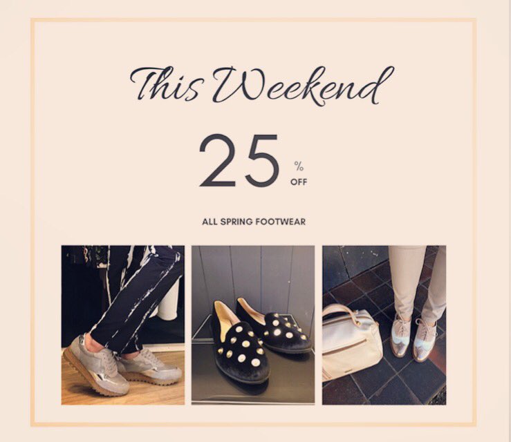 Ushisinfo's tweet photo. It’s finally time to ditch those winter boots and step into Spring! Shop our Spring footwear collection and get a massive 25% Off your purchase 
#springoffer #footwear #brogues #trainershoes #pumps #boots #springstyle #ushis #boutique #cowbridge #saturdayshopping #shoplocalwales https://t.co/RHZHXSWWr3
