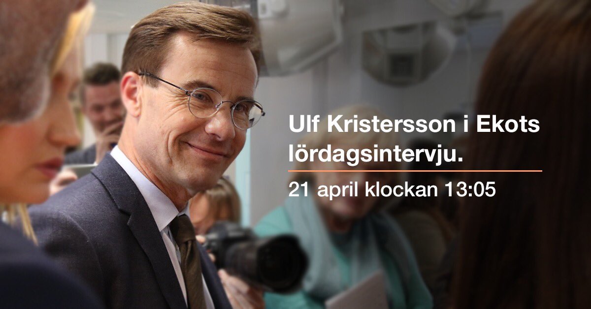 moderaterna's tweet photo. Idag kan vi höra Ulf Kristersson i Sveriges Radio Ekot @lordagsintervju. Missa inte det kl. 13.05! https://t.co/RofaYwj1J2