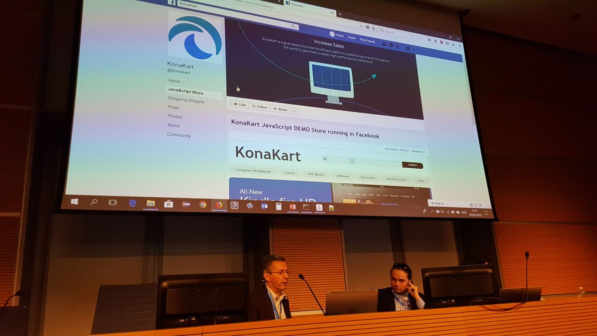konakart's tweet photo. Paolo Sidoli presenting the integration of #KonaKart with Mago4 at the #Zucchettimeeting in Rimini with colleagues Pina and Stefano from @microarea https://t.co/S8vJamudfk