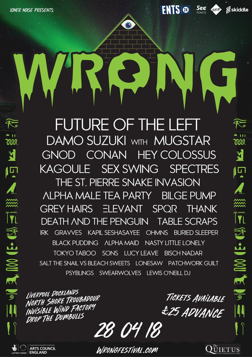 ONE WEEK TO GO! WE'RE VERY EXCITED!
TICKETS >>> wrongfestival.com/tickets
EVENT >>> facebook.com/events/1461839…
If you haven't, get yourself a ticket sorted if you know what's good for you, and if you have, start preparing your internal organs for what's to come.
Love, Wrong Festival x