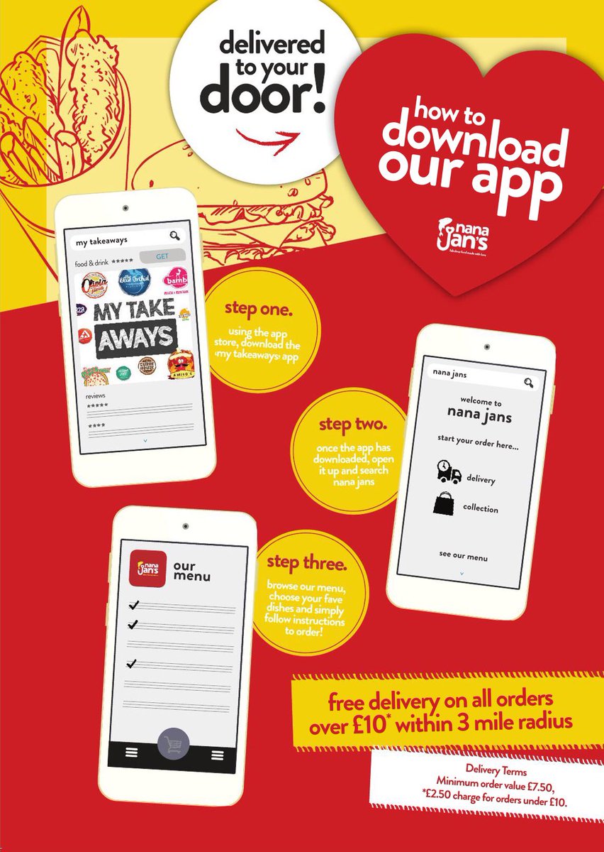 Have you downloaded the Nana Jan’s mobile #app yet? 
All you have to do is follow these three simple steps and we can deliver tasty and freshly-cooked food that’s #madewithlove delivered directly to your door! 🐟❤️