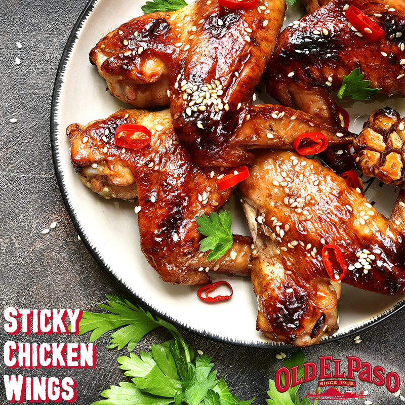 Score big with these sticky mexican chicken wings on game day! Recipe on oldelpaso-sa.co.za #GameDay #SuperRugby #OEPGameDay