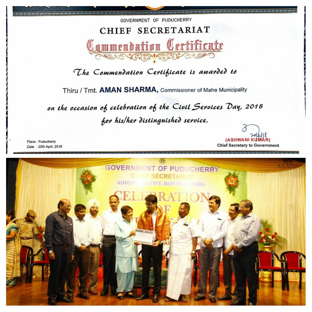 mncmahe's tweet photo. Thanku @LGov_Puducherry @CMPuducherry @AshwaniKumar_92 @pondylad for recognising d efforts of team #MaheMunicipality.Dis award on occasion of #CivilServicesDay makes us further committed 2wards our job of serving d people of #Mahe 
@swachhbharat @km_lad @maheadmin @MoHUA_India https://t.co/OZ46pPZkQe