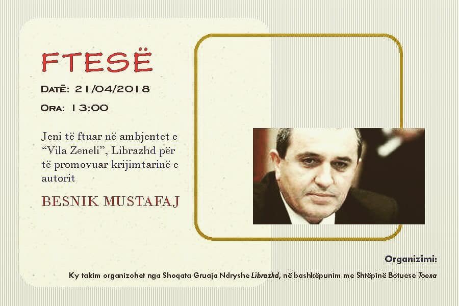 IrenaToci's tweet photo. Me shkrimtarin Besnik Mustafaj, sot, në Librazhd në një takim për letërsinë dhe botimet e tij të fundit:
“Biri i Adamit”
“Ëndrra e doktorit”
“Autoportret me teleskop”. https://t.co/ie0Md5c0HZ