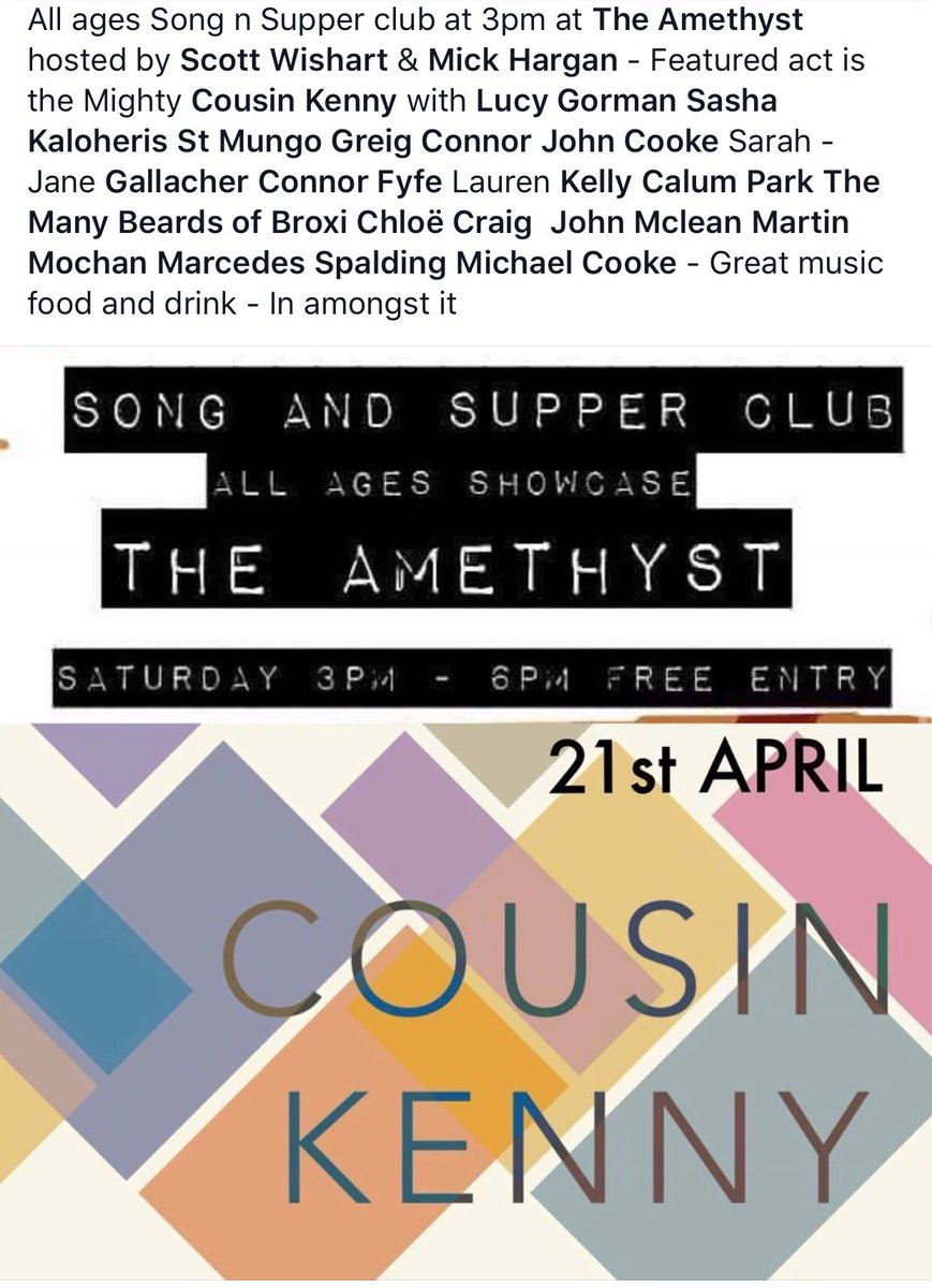 mickhargan's tweet photo. All ages showcase @TheAmethystGVN today from 3pm -#Glasgow  #beer #food - Free Entry #saturday https://t.co/ynzq8XsUyI