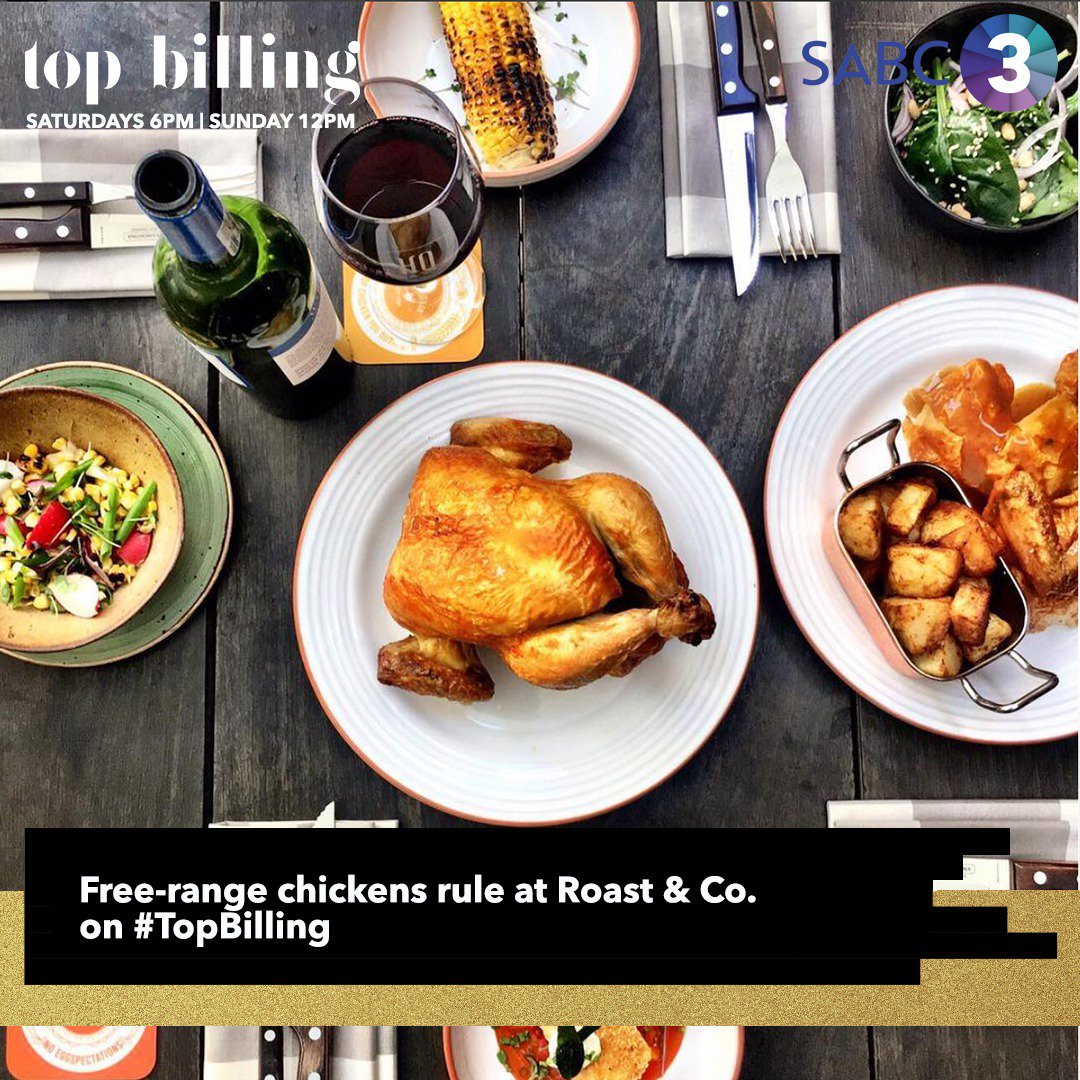 mzansicuisine's tweet photo. Set a reminder to see how our @roastandco review went down on @SABC3Topbilling at 18:00. 

That chicken though!  😋😋😋😋 @ayandathabethe_ 
#TopBilling https://t.co/Qv3Zp37klk