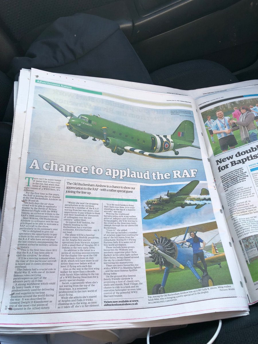 Make sure to buy today’s <a href="/edp24/">Eastern Daily Press</a>; we’re in it and are delighted that <a href="/RAFBBMF/">RAF BBMF</a> are coming with the Dakota for the first time in 5 years; an opportunity to pay tribute to the RAF #RAF100