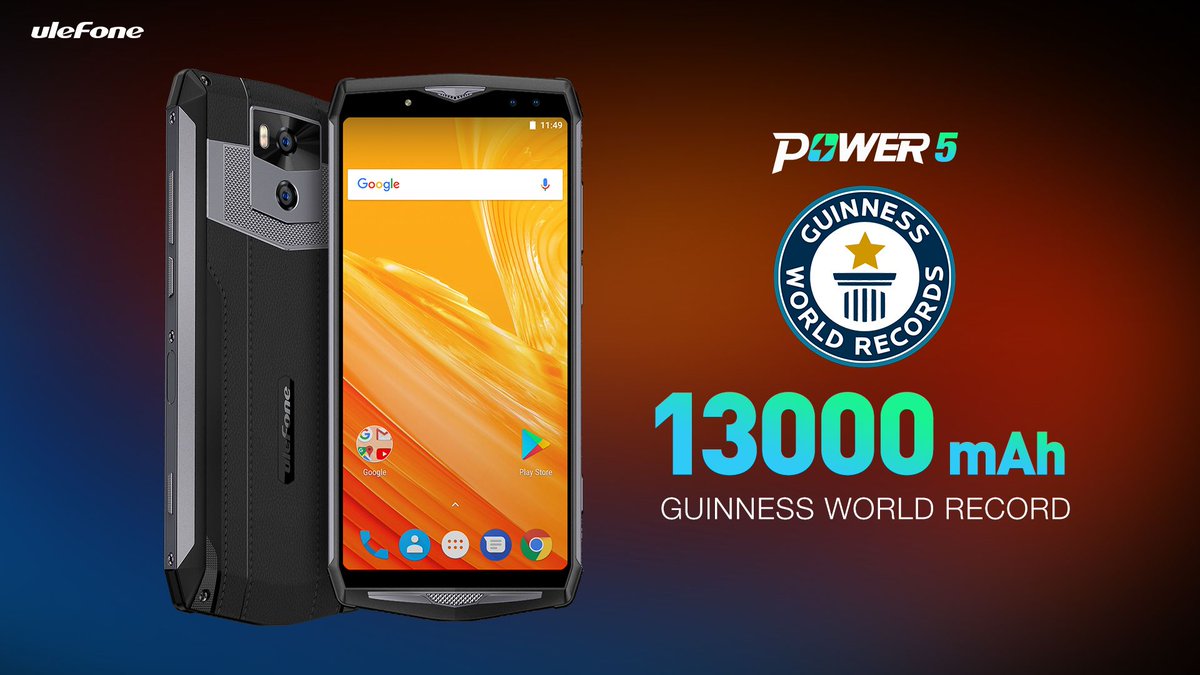 UlefoneMobile's tweet photo. Ulefone Power 5 Applies for A Guinness World Record for packing the biggest battery.
Power 5 packs a huge 13,000mAh battery. We have applied to a Guinness Record for Power 5.
>>>https://t.co/RZVQntU6zf #Ulefone #RealPower5 #UlefonePower5 #Guinness https://t.co/PioIpYH6kg
