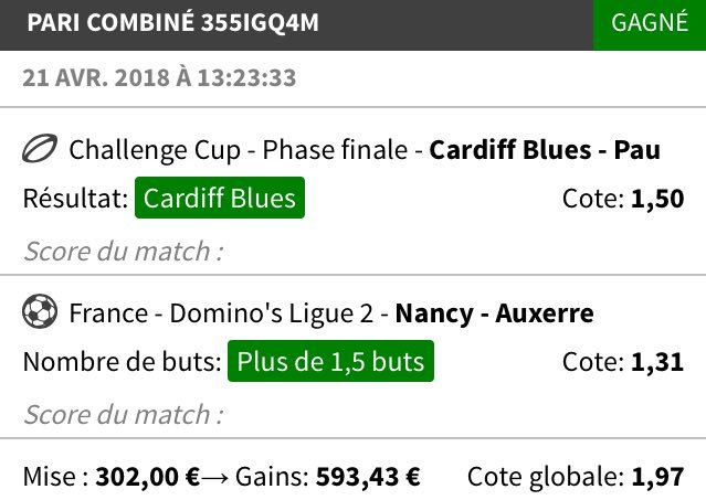 NKHPRONO's tweet photo. Allez Oooooop c'est validé  ! 
Un autre qui passe . ✅✅

#Parionsport #doubletamise https://t.co/OaUqwZ5BOG