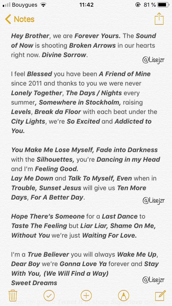 Lisejzr's tweet photo. Now I’m gonna Tweet It to share Superlove and My Feelings for You

Avicii Tim Bergling https://t.co/cXN2FGvKig