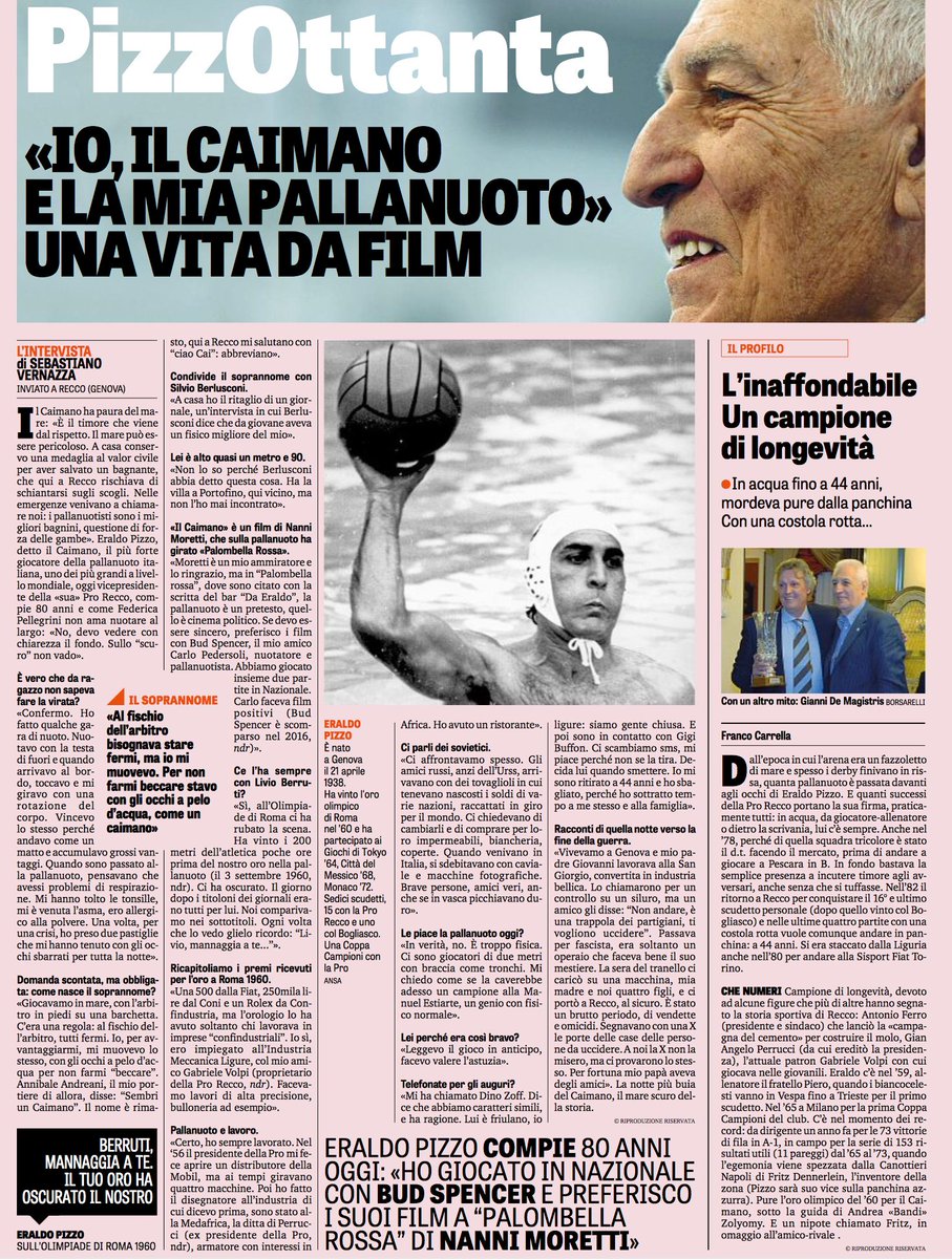 dariodigennaro's tweet photo. PizzOttanta
#EraldoPizzo, il Caimano compie 80 anni
"Ho giocato con #BudSpencer in Nazionale e preferisco i suoi film a #PalombellaRossa"
#pallanuoto #waterpolo #EraldoPizzo80 https://t.co/Fs4LY119UO