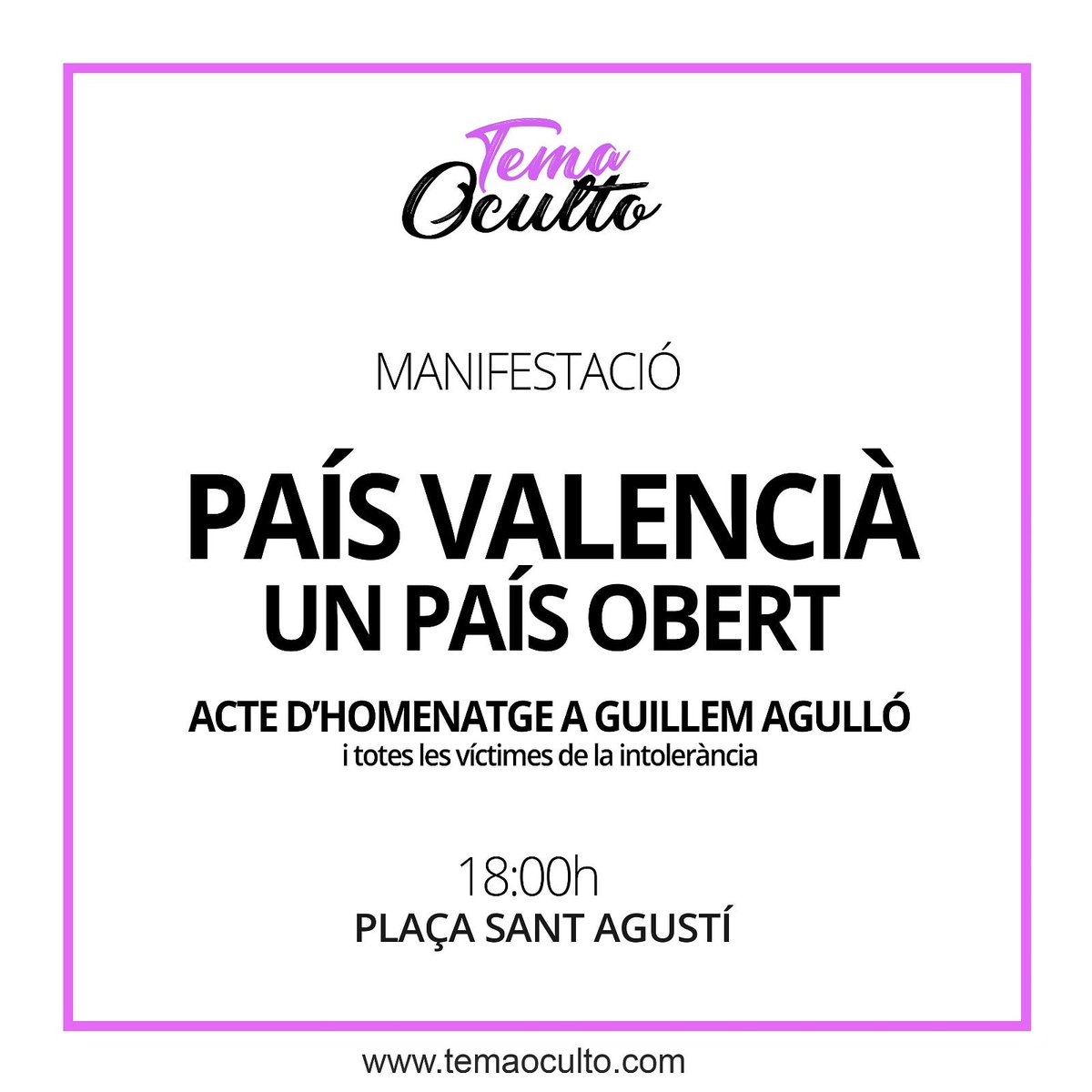 temaoculto's tweet photo. 📣📣 Aquesta vesprada manifestació a València!

Ens veiem companyes ✊ https://t.co/7xVxMKf4Ac