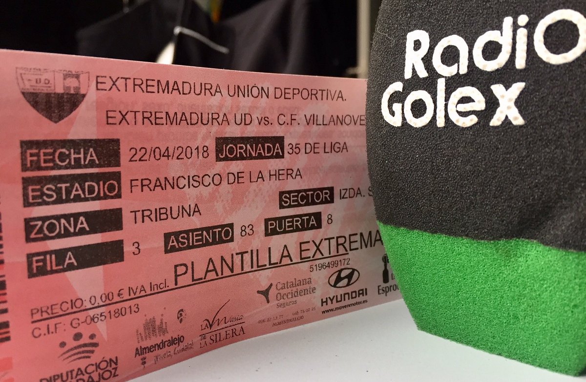 radiogolex's tweet photo. ¡ OYE ! 
 
Estamos pensando que vamos a SORTEAR....  
 
1 ENTRADA DOBLE para el DERBI @EXT_UD vs @cfvillanovense 

¡Sigue estos pasos!

1) Retuitea este tuit 
2) Sigue a @radiogolex  
 
OJO: Plazo hasta las 00.00 horas.
 
*El ganador recogerá su Entrada Doble en Taquilla https://t.co/dl7Iukkp8a