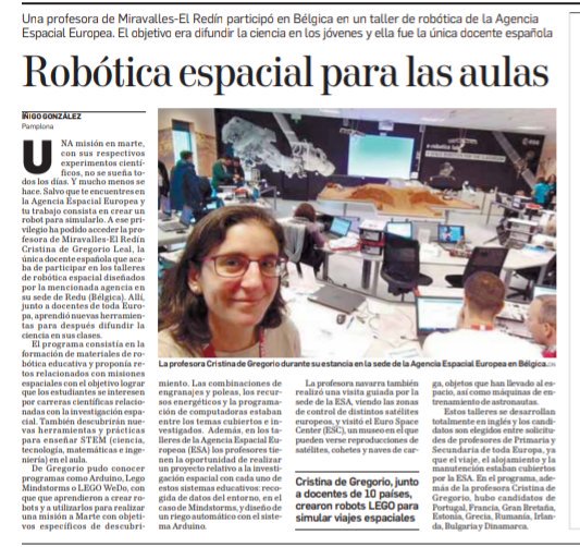 FomentoEdu's tweet photo. Robótica espacial para las aulas. Una profesora de @MiravallesRedin única docente española en un taller de #robótica en la Agencia Espacial Europea en Bélgica vía @DiariodeNavarra #STEM #WomenStem #MujeresEmpoderadas #AprenderParaEducar @esa @esa_es @esa @focusonwomen @STEMWomen https://t.co/VP6x9PKw56