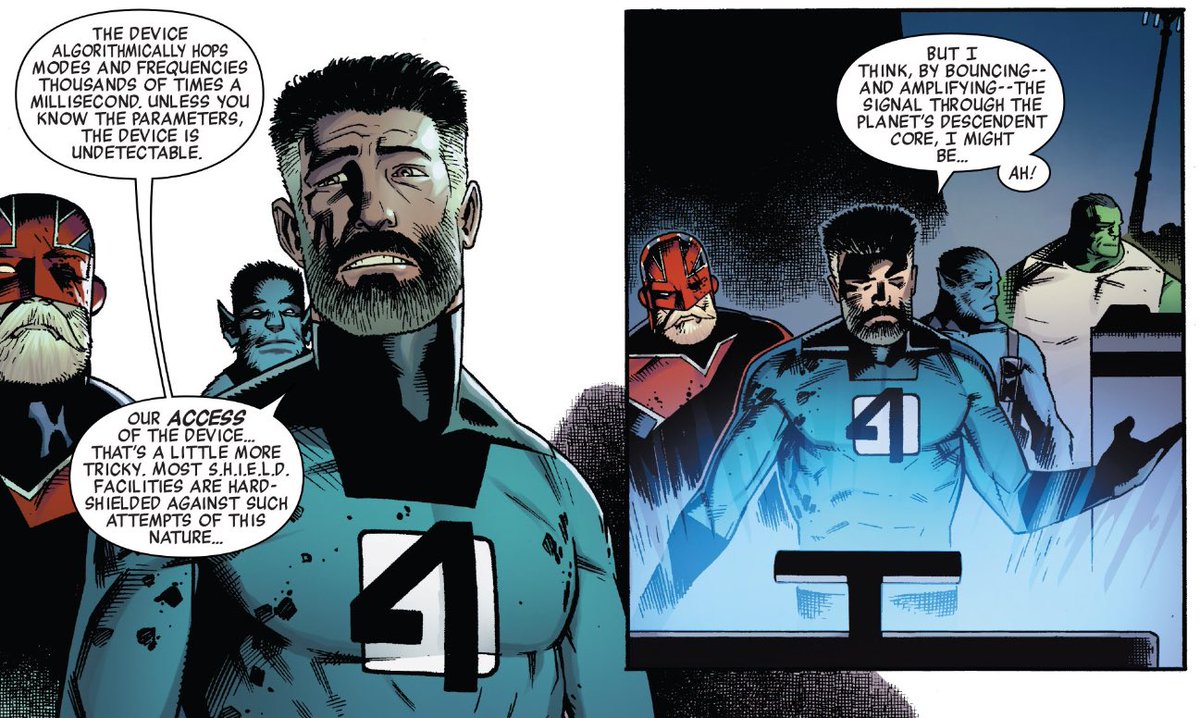 For some reason, "bearded, dishevelled Reed Richards on the run paying for his sins" always reminded me of "bearded, dishevelled Walter White on the run paying for his sins."Given Hickman's other nods to prestige television, I'm not sure it's a coincidence.(New Avengers #25.)
