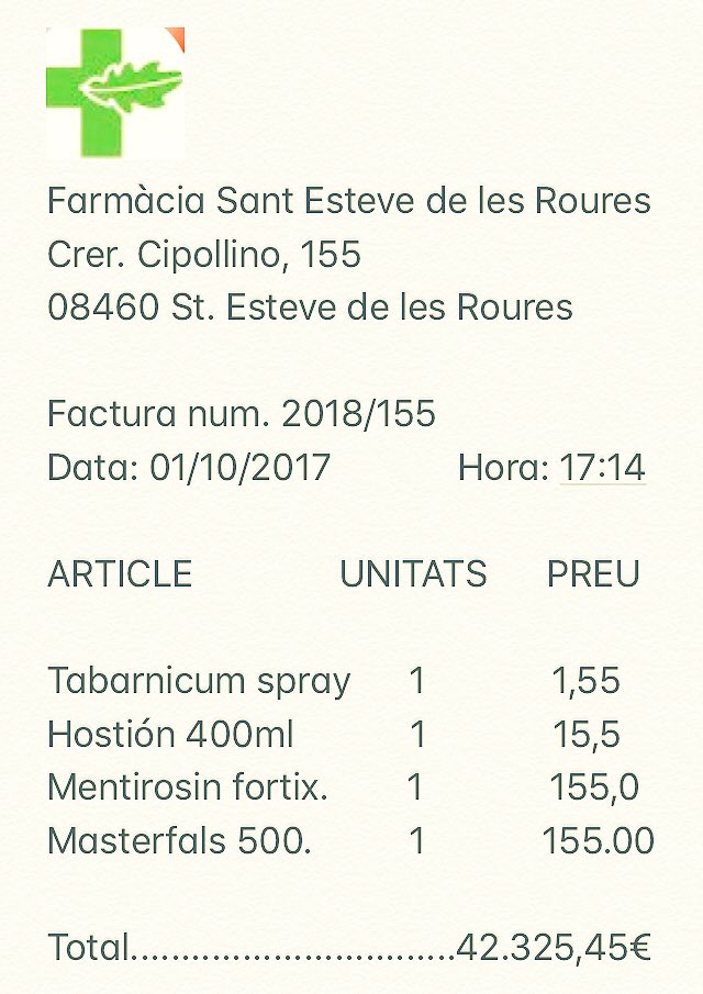 <a href="/facMatSEDR/">Facultat Matemàtiques Sant Esteve de les Roures</a> 
El meu fill de 6 anys m’ha dit que aquesta suma no és correcta. Abans d’anar a posar un pleit a la <a href="/FarmaciaSEDLR/">Farmàcia Sant Esteve De Les Roures</a> a la @FiscaliaRoures vull estar segur que no m’han timat.